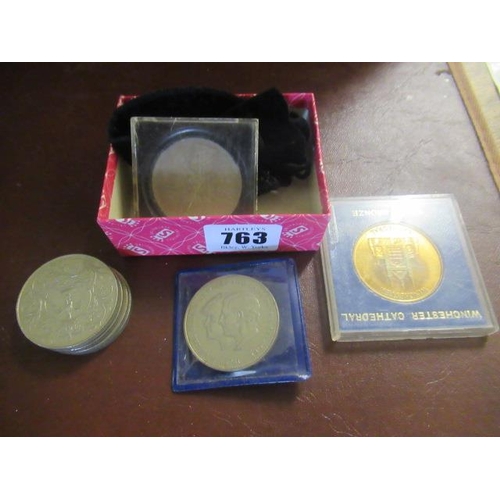 763 - SMALL PINK BOX OF COMMEMORATIVE CROWNS