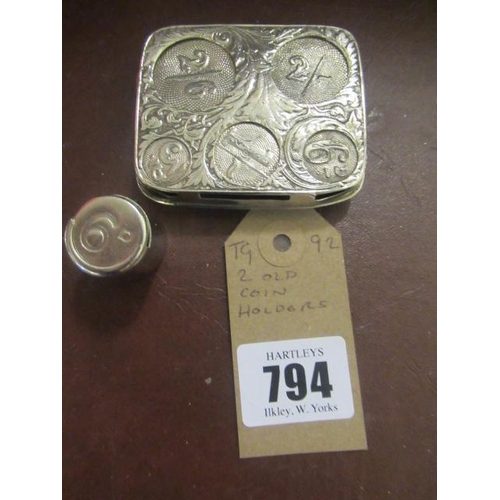 794 - TWO OLD COIN HOLDERS