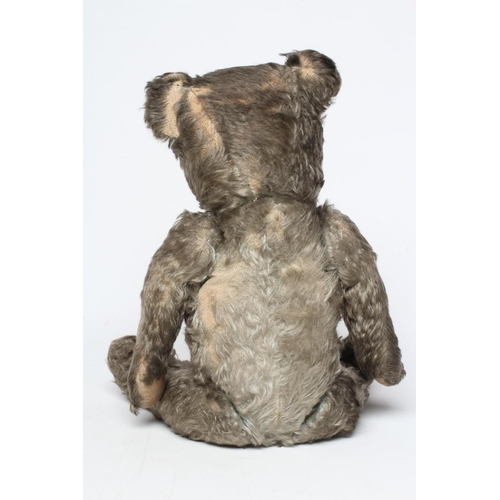 148 - A rare grey mohair teddy, with amber glass eyes, sewn nose, jointed body and fabric pads, 20