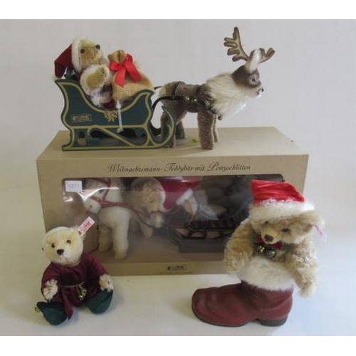 170 - Four Christmas Steiff bears, comprising a boxed Father Christmas with Pony Sledge, a boxed teddy bea... 