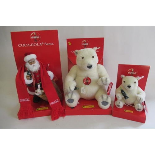 172 - Three Steiff Coca-Cola edition bears, comprising a boxed Polar Bear Cub, a boxed Santa and a Polar B... 