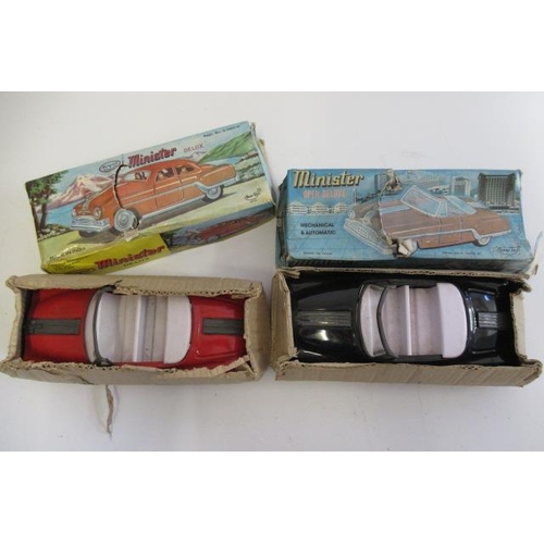 199 - Two Indian made Minister friction tinplate cars, boxes AF, F