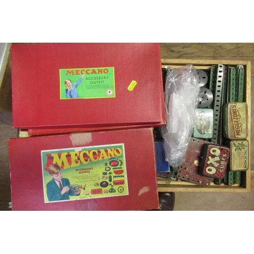 207 - Playworn red/green Meccano, some Meccano boxes, most items well used, F-P (6 boxes)