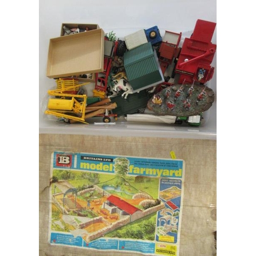 258 - Britains 4711 Model Farm base with farm buildings together with Britains farm animals, vehicles and ... 