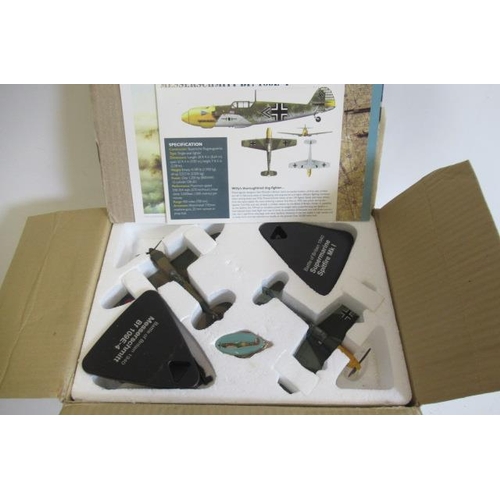 490 - Atlas Editions Spitfire MK1 and ME109E, boxed, with stands, E