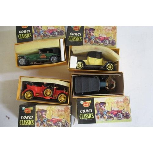 608 - Four Corgi Classics comprising 1915 Ford, 1910 Daimler, 1910 Renault and 1927 Bentley, boxed, F, mod... 