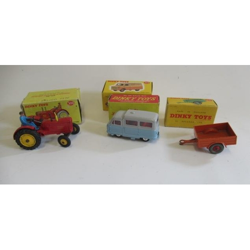 613 - Dinky 300 Massey Harris tractor, 341 Land Rover trailer, 295 Atlas bus, all items boxed, F-G, boxes ... 