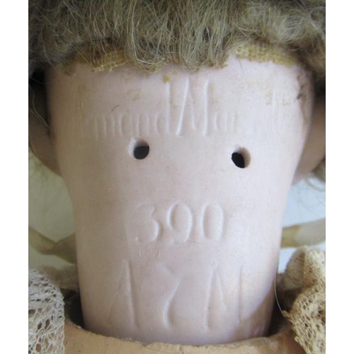 66 - An Armand Marseille bisque socket head doll, with brown glass sleeping eyes, open mouth, teeth, brow... 