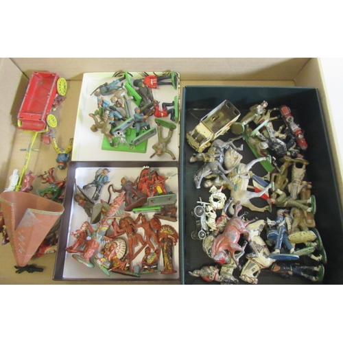 311 - Lead and plastic figures including WW2 soldiers, North American Indians and others, some items damag... 