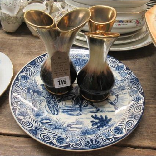 115 - TWO GERMAN VASES AND A DELFT PLATE