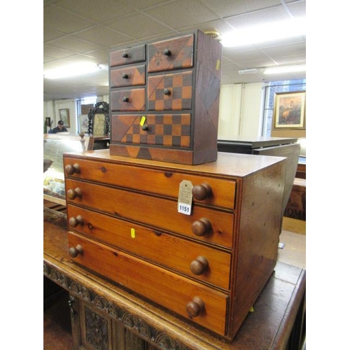 1151 - FOUR DRAWER SPECIMEN CABINET AND SMALL PARQUETRY CABINET