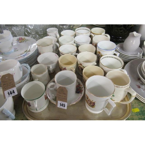 145 - TRAY OF ROYAL COMMEMORATIVE MUGS ETC