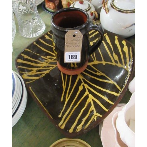 169 - SLIPWARE DISH AND A MUG