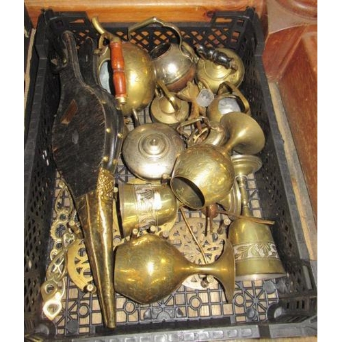 398 - COLLECTION OF BRASS TEAPOTS  TRIVETS AND GOBLETS ETC