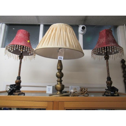 725 - PAIR OF TABLE LAMPS AND ANOTHER