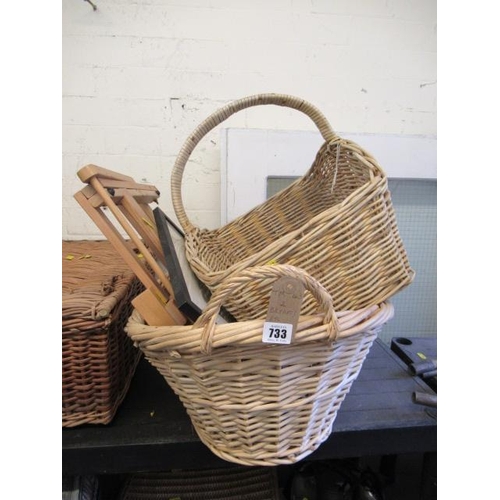 733 - TWO WICKER BASKETS ETC