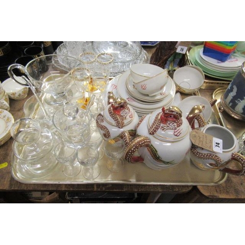 74 - TRAY OF GLASS AND JAPANESE TEASET