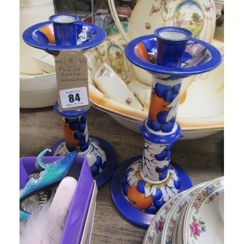 84 - PAIR OF RHEAD POTTERY CANDLESTICKS