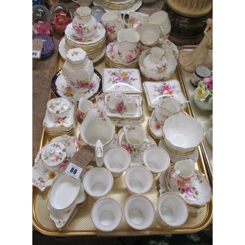 88 - LARGE TRAY OF ROYAL CROWN DERBY POSIES AND OTHER CHINA