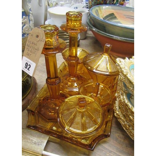 92 - AMBER GLASS DRESSING TABLE SET