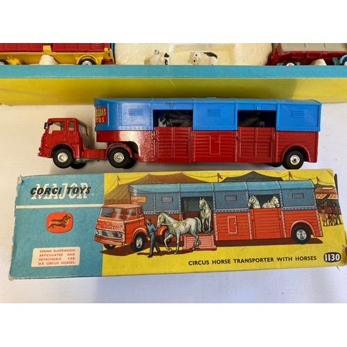 603 - Corgi Gift Set No 23 Circus Models, Land Rover missing, box G-F, models F, and 1130 Circus Transport... 