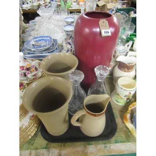 124 - TRAY OF VASES AND DECANTERS