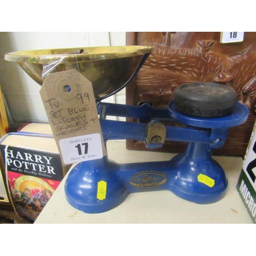 17 - SET OF BLUE KITCHEN SCALES AND WEIGHTS