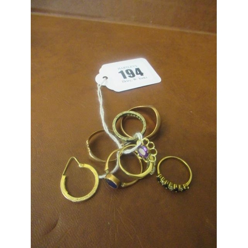 194 - TWO 9CT GOLD SIGNET RINGS ETC