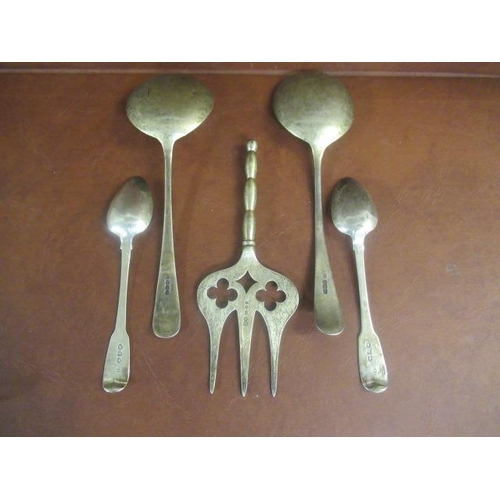 255 - QUANTITY OF SILVER SPOONS AND A MUFFIN FORK