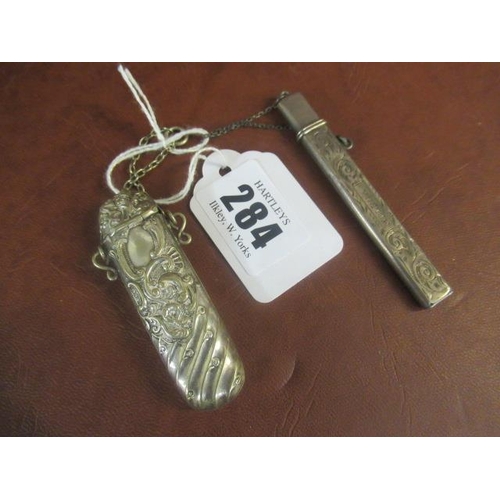 284 - SILVER CASED SCISSORS AND NEEDLE CASE