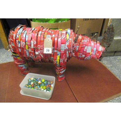 29 - COCA COLA RHINO AND A BOX OF MARBLES