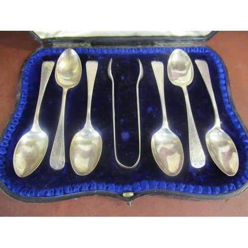 291 - CASED SILVER SPOON AND TONGS SET