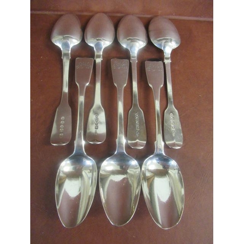 301 - SEVEN GEORGE III AND LATER SILVER FIDDLE PATTERN DESSERT SPOONS