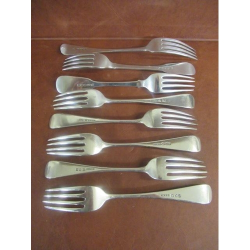 306 - SET OF FIVE BIRKS CANADIAN STERLING TABLE FORKS AND THREE OTHER GEORGIAN TABLE FORKS