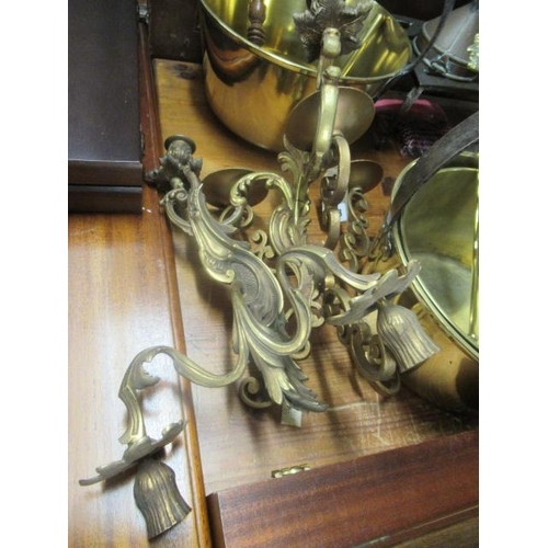 338 - PAIR OF BRASS SCONCES AND ANOTHER