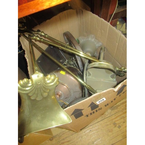 358 - BOX OF COPPER AND BRASS ETC