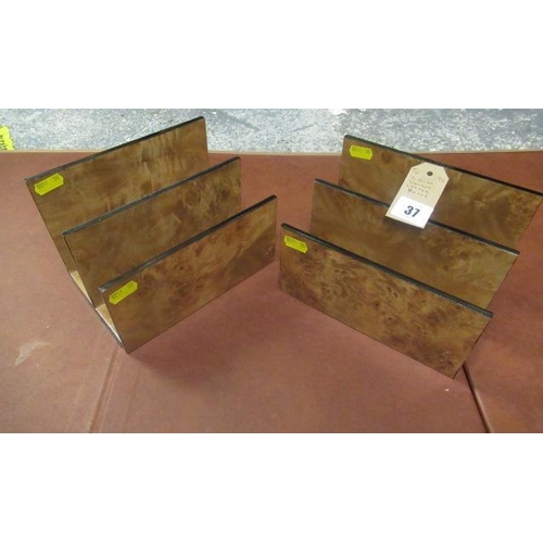 37 - TWO BURR WALNUT LETTER RACKS