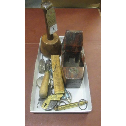 4 - WOOD PLANE AND MEASURING INSTRUMENTS ETC