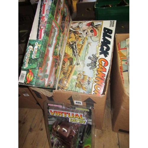 486 - BOX OF GAMES AND  TOY TRAIN ETC