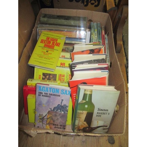 493 - BOX OF VINTAGE HARDBACK BOOKS INCLUDING SEXTON BLAKE