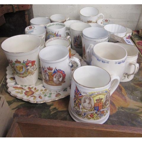 527 - TRAY OF COMMEMORATIVE MUGS ETC