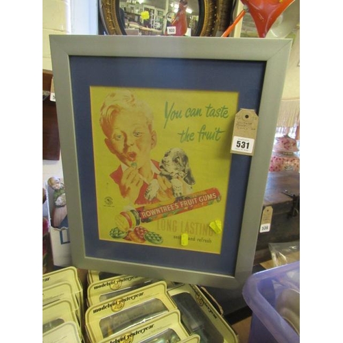 531 - REPRODUCTION FRUIT GUMS FRAMED ADVERTISMENT