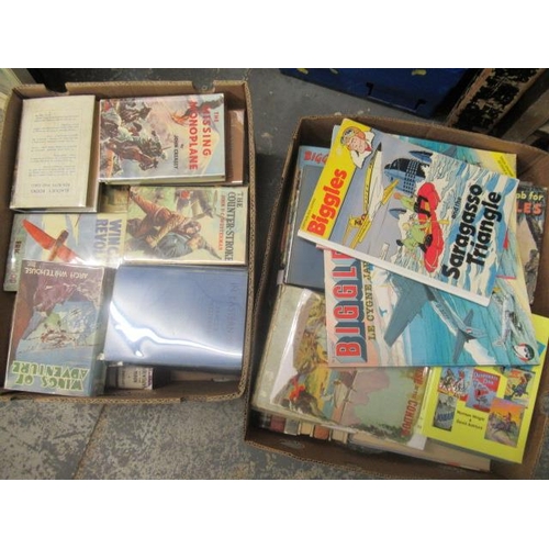 55 - TWO BOXES OF HARDBACK BOOKS INCLUDING BIGGLES