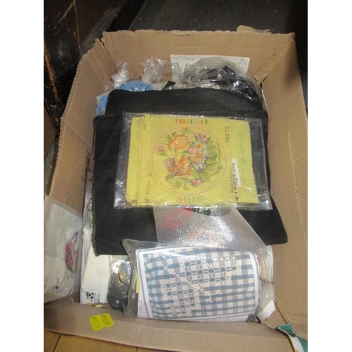 579 - BOX OF EMBROIDERY AND SEWING MATERIALS