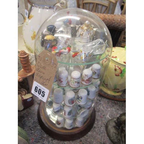 605 - THIMBLE STAND UNDER GLASS DOME