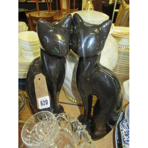 620 - PAIR OF VINTAGE CERAMIC BLACK CATS