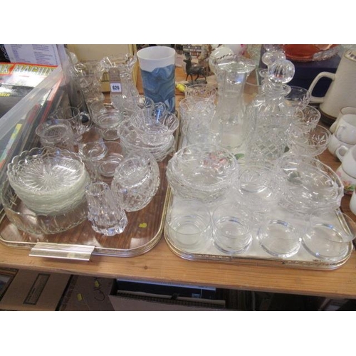 626 - TWO TRAYS OF GLASSES INCLUDING DECANTERS