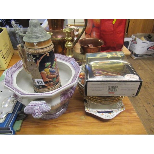 629 - ROYAL ALBERT PLATES AND A MUSICAL JUG ETC