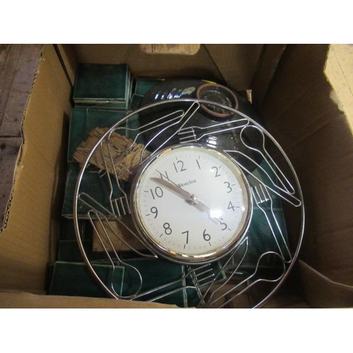 649 - BOX INCLUDING CLOCK AND TILES ETC