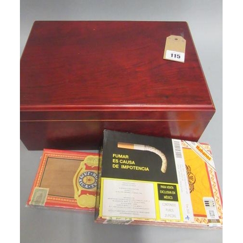 115 - A cedar humidor with hygrometer & Boveda 75, containing 5 Royal Jamaica coronas cigars and 25 Fonsec... 